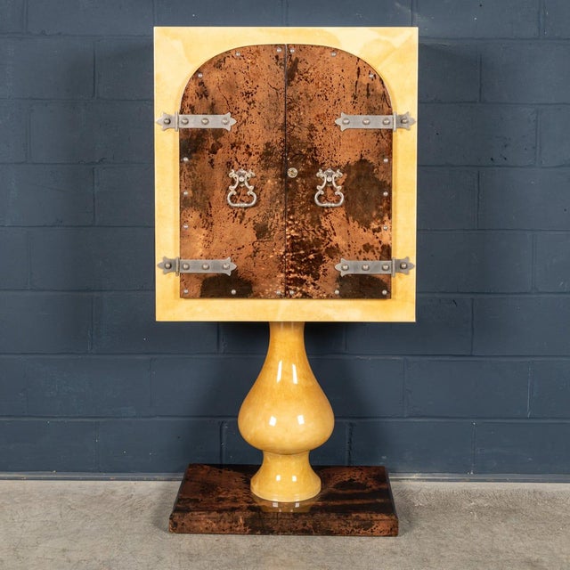 Vintage Italian Goatskin Bar Cabinet on Pedestal Base by Aldo Tura, 1960 For Sale - Image 4 of 18