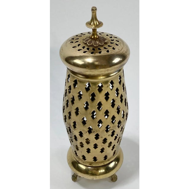 Indian Vintage Brass Filigree Incense Burner For Sale - Image 3 of 8