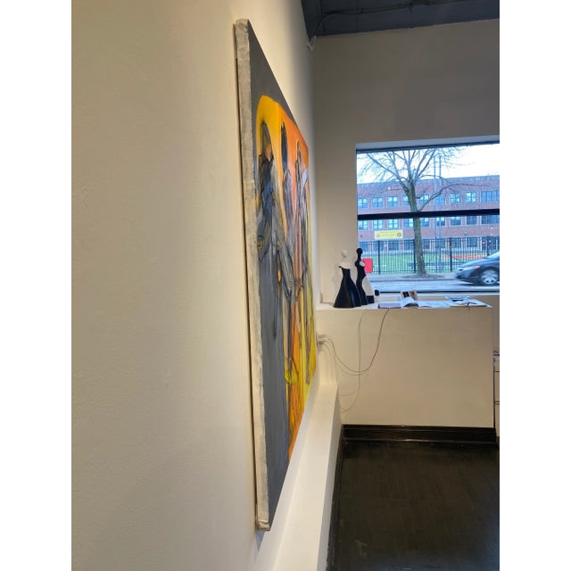 Contemporary Orange and Gray Contemporary Figure Painting For Sale - Image 3 of 4