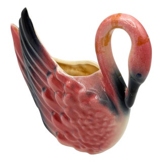 Mid 20th Century California Pottery Ceramic Tropical Pink Flamingo Planter For Sale