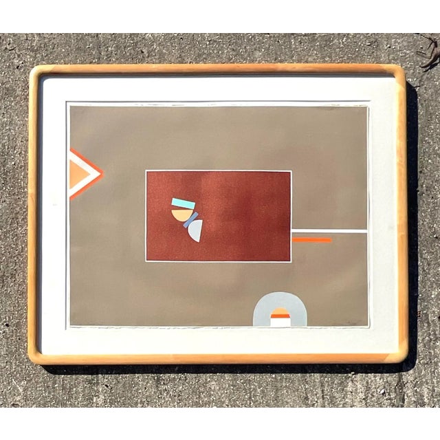 Mid-Century Modern Vintage Boho Signed Geometric Lithograph on Paper For Sale - Image 3 of 12