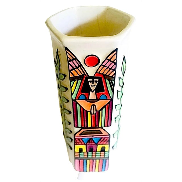 Ceramic Ferdinand Llort Rare Vintage Mid Century Modern Colorful Hand Painted & Signed Folk Art Pottery Vase El Salvador For Sale - Image 7 of 12