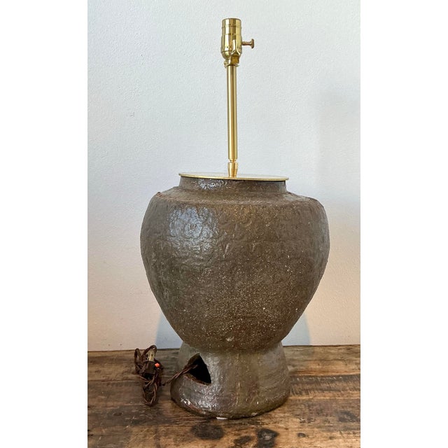 Vintage Biomorphic Glazed Terracotta Lamp For Sale - Image 11 of 12