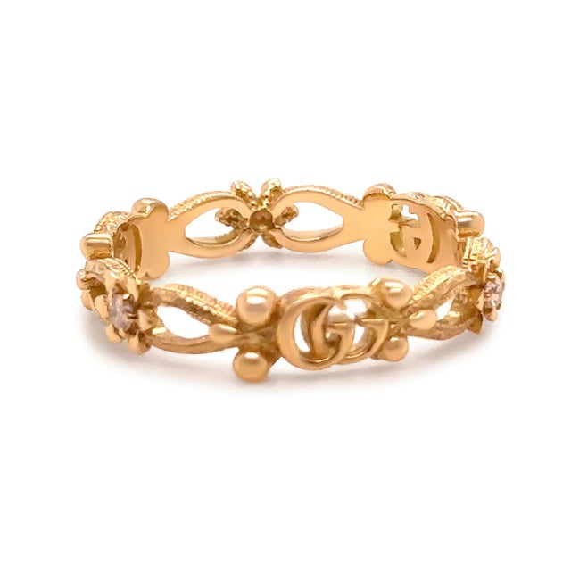 Contemporary Gucci 18ct Yellow Gold Flora Diamond Ring 0.06ct 2.89g, Size 6 For Sale - Image 3 of 10
