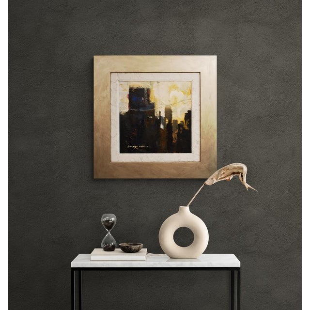 Mid Sized Framed Square Abstract Landscape on Canvas. From Kanayo Ede Fine art studio. Painted by Atlanta Artist Kanayo...
