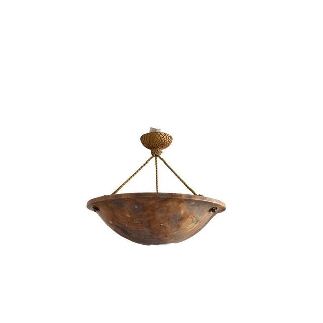 Swedish Alabaster Pendant Lamp with Gilded Details, 1940s For Sale - Image 6 of 8