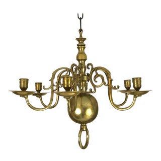 Small 18th Century Dutch Brass Six-Light Chandelier For Sale