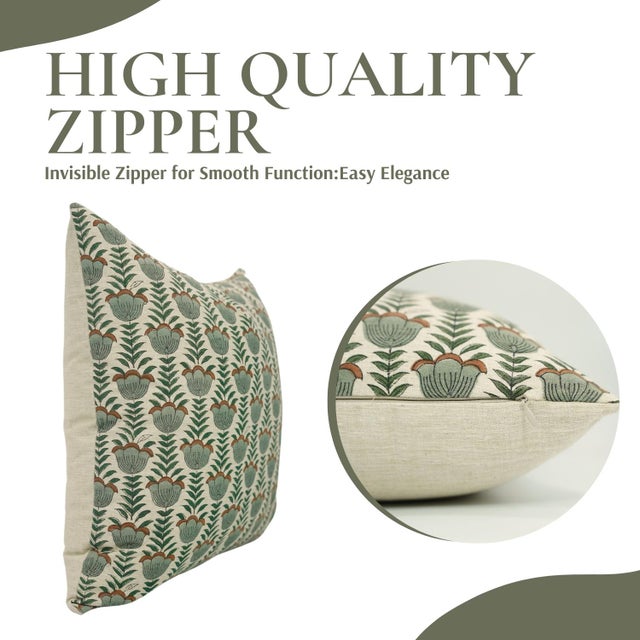 Contemporary Fabdivine Artistic Block Lotus Print Pillow Cover From Linen Blend- 12x20 For Sale - Image 3 of 5