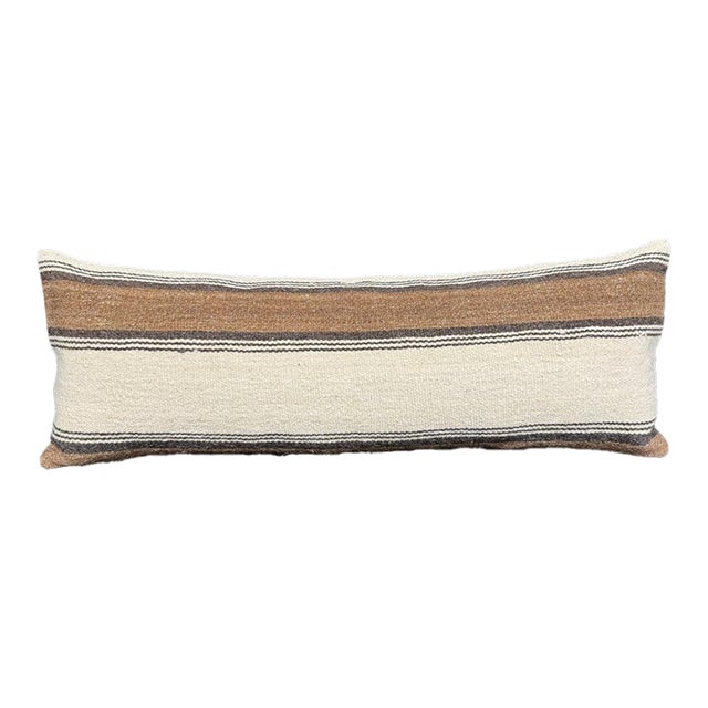 Turkish Hemp Pillow Cushion Natural Beige Brown Cushion Cover 14"x40" For Sale
