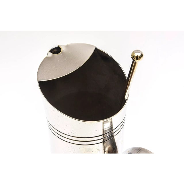 Modern Vintage Italian Signed Silver Plate Modernist Martini Pitcher With Long Spoon, 1970's For Sale - Image 3 of 10