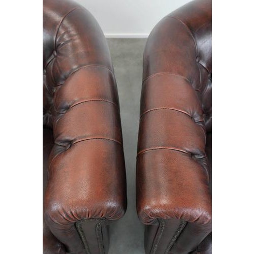 Chesterfield Club Chairs in Cowhide Leather, Set of 3 For Sale - Image 10 of 18