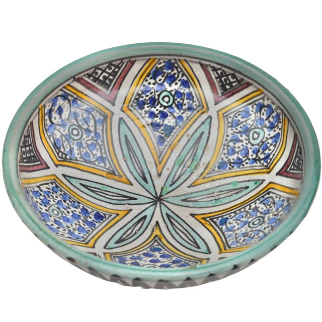 Mid 20th Century Vintage Orange & Teal Moorish Floral Ceramic Bowl For Sale - Image 5 of 11