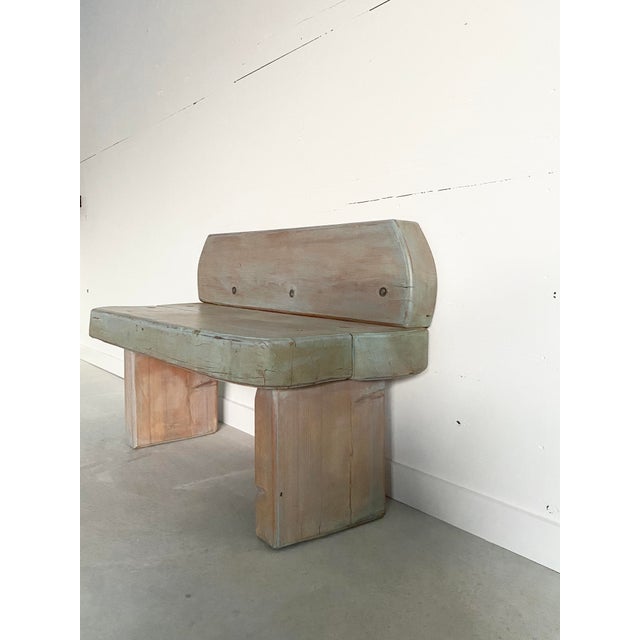 1980s Minimalist Chunky Pine Bench, Paint Washed, Artisan Made, 1980s For Sale - Image 5 of 18