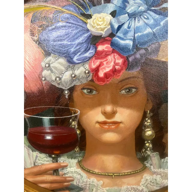 Romantic Belle Époque Portrait of a Lady in Gilded Rococo Frame Print on Canvas 1990's For Sale - Image 4 of 18