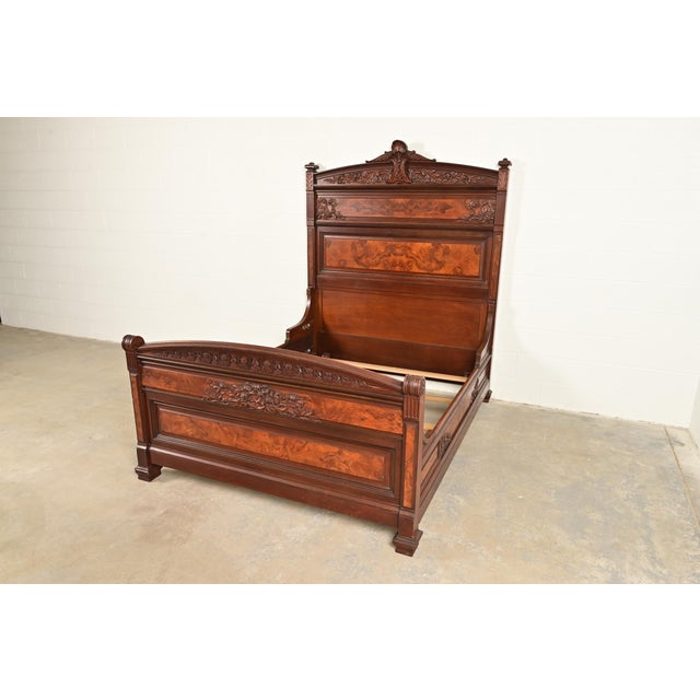 Bernheimer Collection Antique Eastlake Victorian Carved Walnut and Burl Wood Queen Size Bed, Circa 1880s For Sale - Image 11 of 11