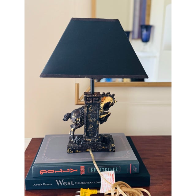 Sculpture Materials Vintage Figural Black and Gold Horse Lamp With Original Black Shade- Horse Lamp For Sale - Image 7 of 8