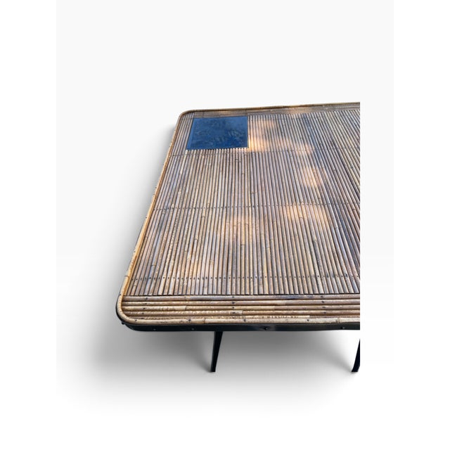 Vintage Stitched Leather and Rattan Gueridon by Jacques Adnet, 1950s For Sale - Image 11 of 12