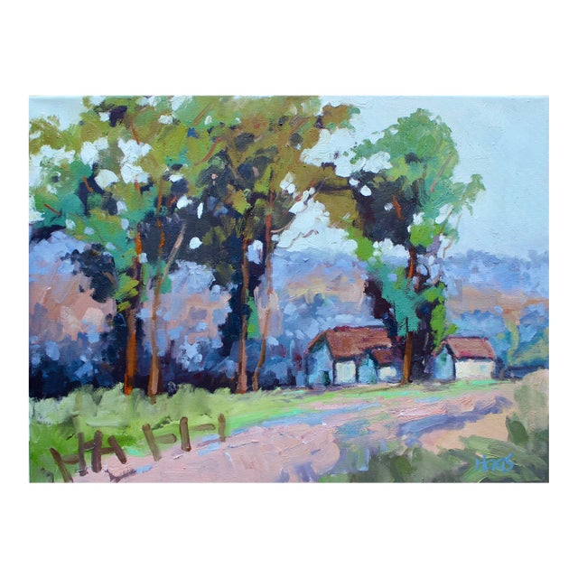 Eucalyptus Trees, Modern Impressionist Landscape Oil Painting For Sale