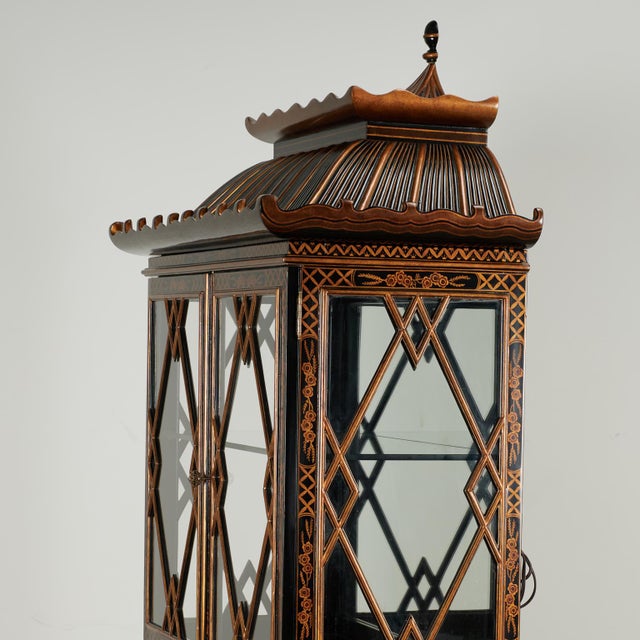 Vintage Chinese Chippendale Style Pagoda Glass Front Cabinet on Stand by Maitland Smith For Sale - Image 14 of 18