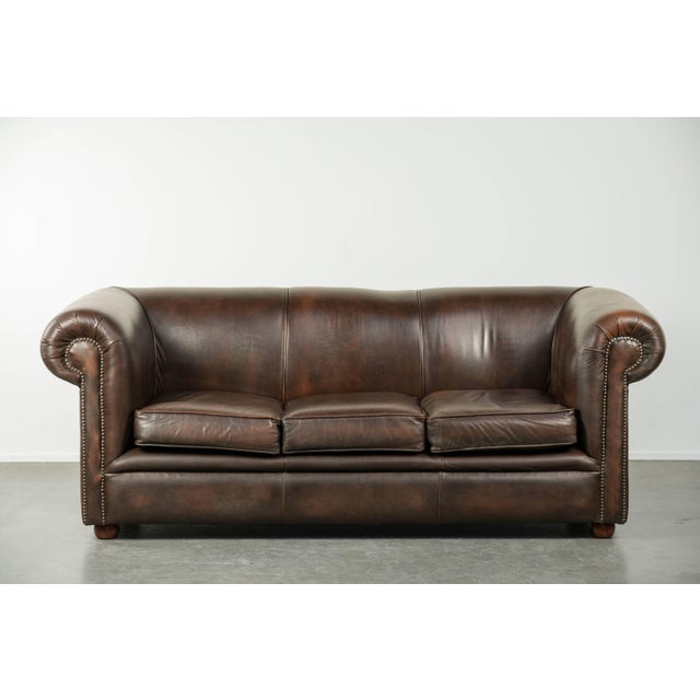1990s Chesterfield Sofa and Chair in Cowhide Leather, Set of 2 For Sale - Image 5 of 18