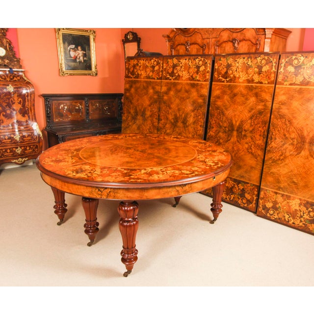 Wood Burr Walnut Marquetry Dining Table and Chairs, 1990s, Set of 17 For Sale - Image 7 of 15