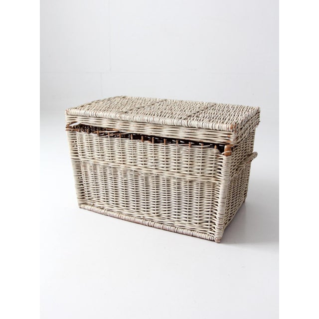 Vintage White Wicker Storage Basket For Sale - Image 4 of 18