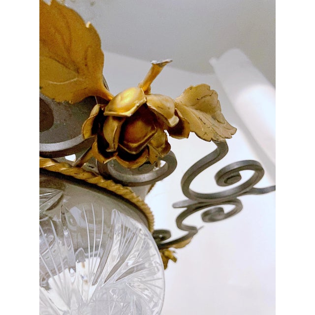 Italian Iron Fram Flush Mount Glass Light Fixture For Sale In New York - Image 6 of 11