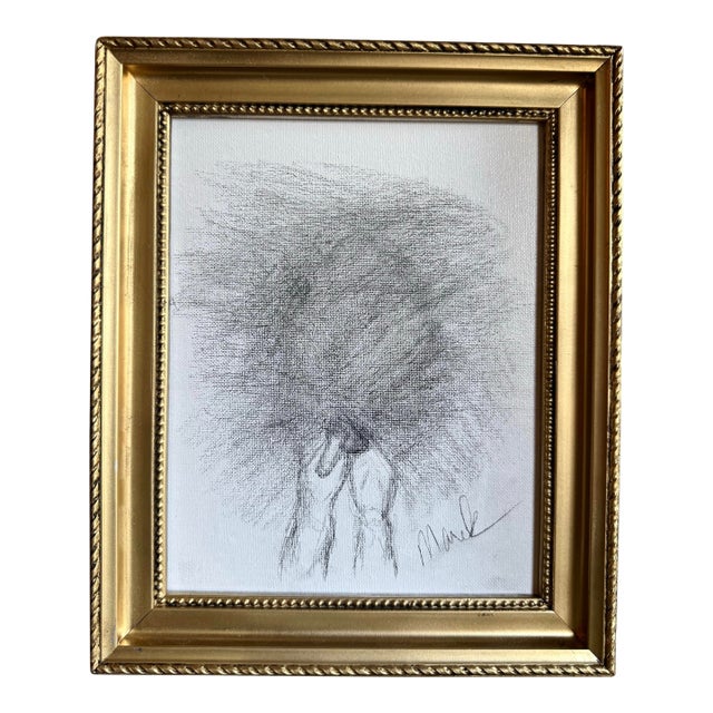 Signed Marek Charcoal Nude Study on Canvas in Gilt Frame | Intimate Atelier Drawing For Sale