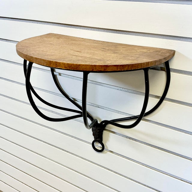 1980s Vintage Brutalist Boho Chic Rustic Iron and Wood Wall-Mounted Shelf. For Sale - Image 12 of 13