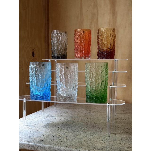 Blue Italian Textured Bark Glasses in the style of Geoffrey Baxter, 1960s, Set of 6 For Sale - Image 8 of 18