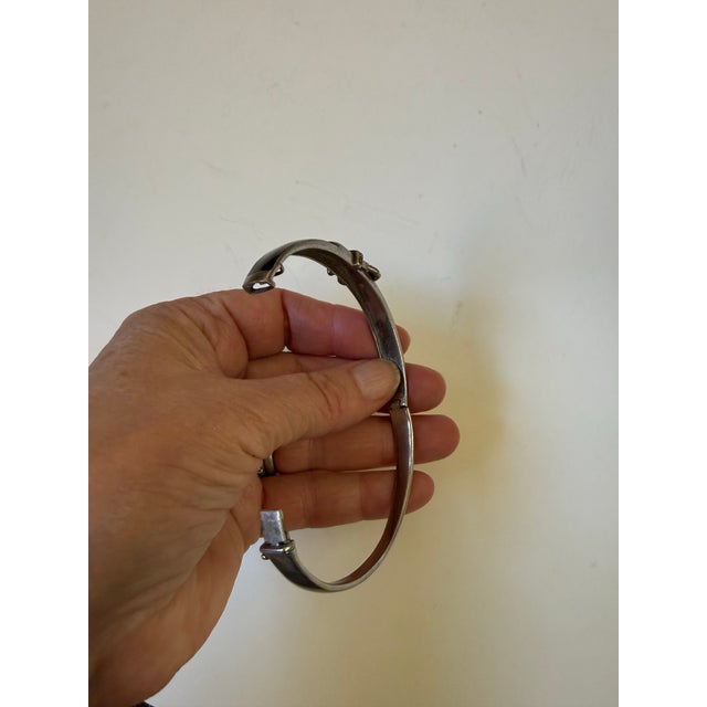 Vintage JWBR Sterling Silver Black Enamel Hinged Buckle Bracelet With Diamond Accents For Sale - Image 9 of 10