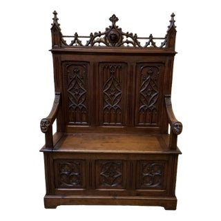 Antique Neo-Gothic Sensational Chest Bench, 1880 For Sale
