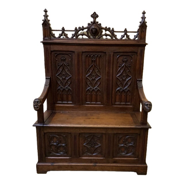 Antique Neo-Gothic Sensational Chest Bench, 1880 For Sale