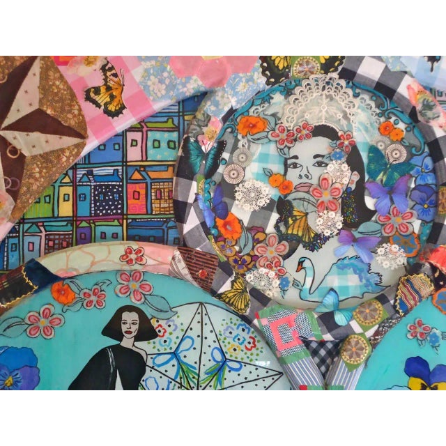 Magnificent reverse painting on glass and mixed-media collage on very large old church window. Homage to the iconic...