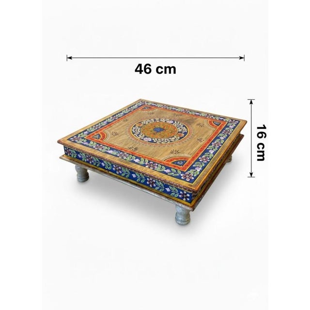 2020s Hand-Painted Mango Wood Bajot Table – Mandala Boho Coffee Table Plant Stand For Sale - Image 5 of 8