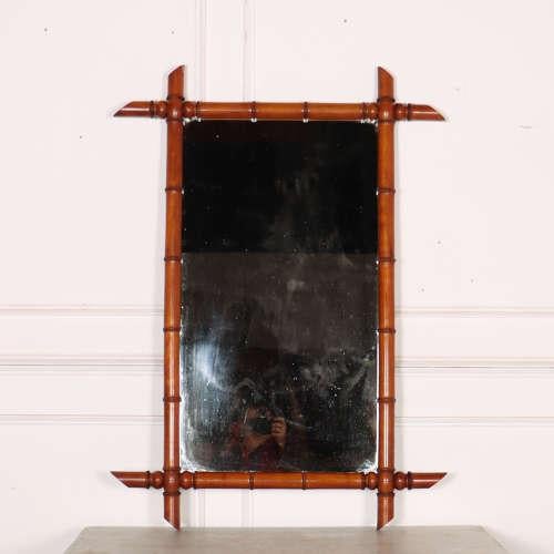 Wood French Faux Bamboo Mirror, 1890s For Sale - Image 7 of 9