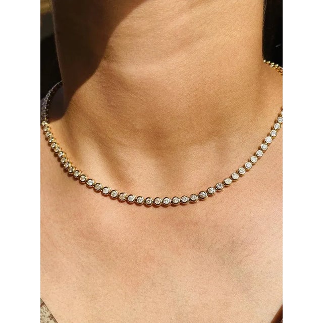 This is part of Chairish’s Fine Jewelry assortment. 7.35 Carat Diamond Tennis Necklace Gift for Mom in 18K Gold studded...
