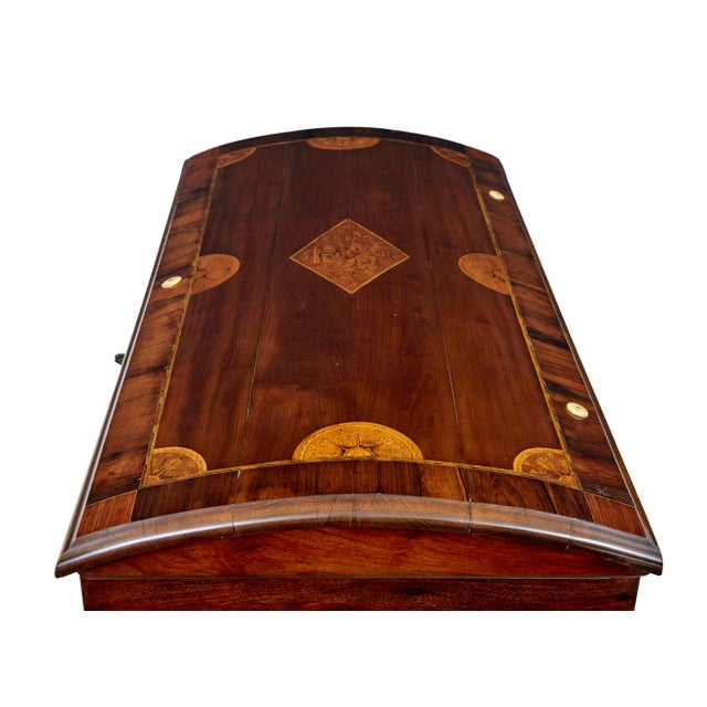 Antique Inlaid Continental Walnut Dome Coffer, 1869 For Sale - Image 6 of 12