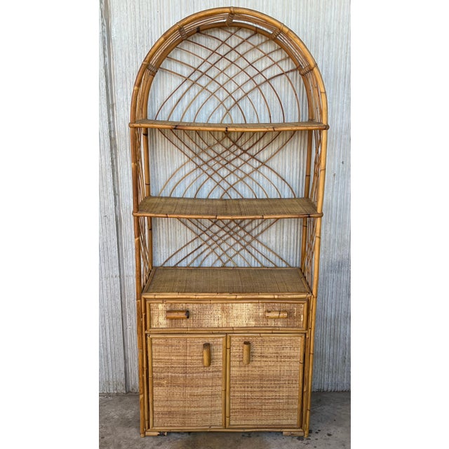 Curved Mid 20th Century Bookcase with Shelves and Doors in Bamboo Italian Design For Sale - Image 17 of 18