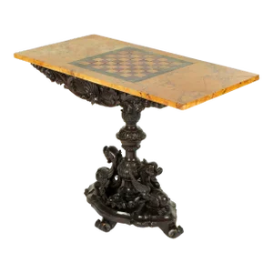 Ornate Italian Pietra Dura Marble Top Game Table