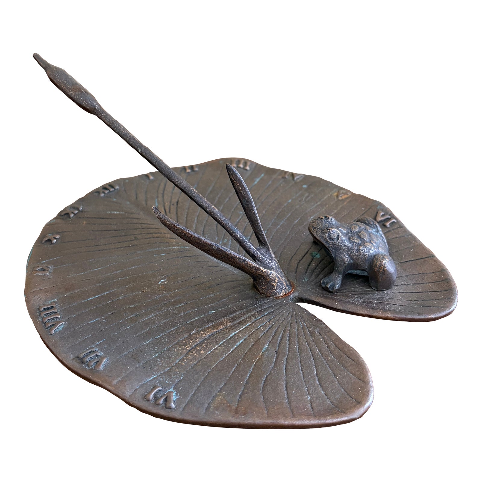 Vintage English Country Iron Garden Sundial With Frog on a Lily Pad ...