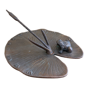 Vintage English Country Iron Garden Sundial With Frog on a Lily Pad