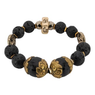 Chunky Nepal Beads Black Lava Beaded Bracelet For Sale