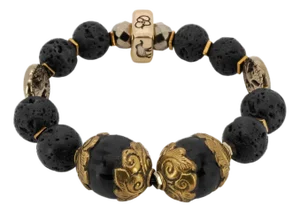 Chunky Nepal Beads Black Lava Beaded Bracelet