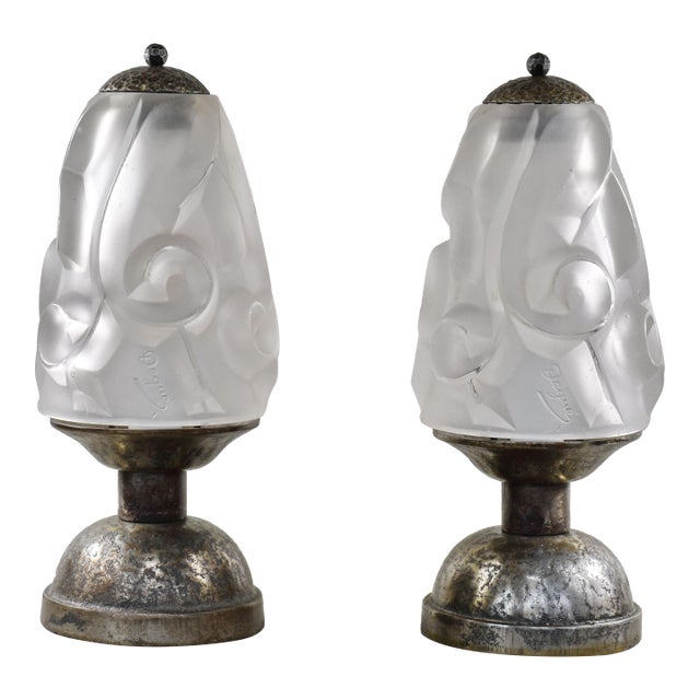 French Art Deco Table Lamp by Degue 1930 France - A Pair For Sale