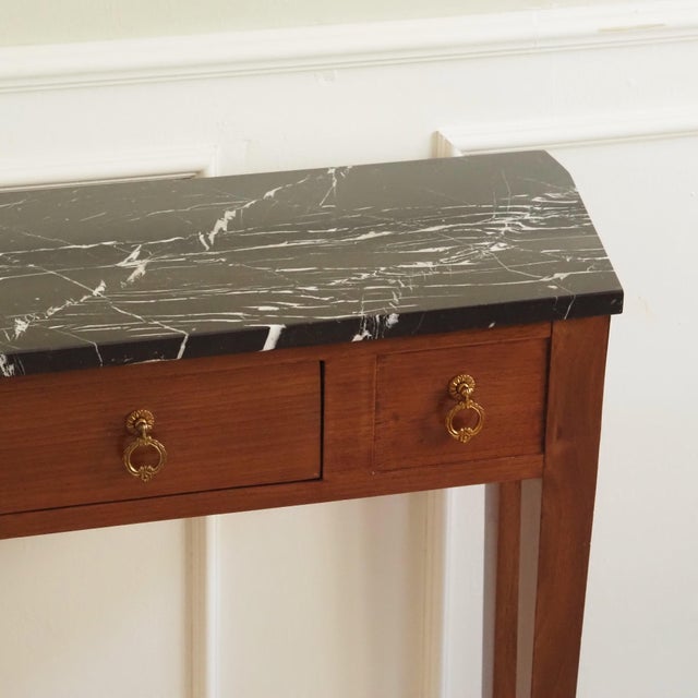 Louis XVI Walnut Console Table with Black Marble Top and Brass Fittings For Sale - Image 5 of 12