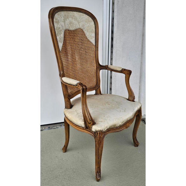 Late 20th Century Louis XV Style Brass Nail Studded, Caned and Partial Upholstered Fauteuil For Sale In Washington DC - Image 6 of 11