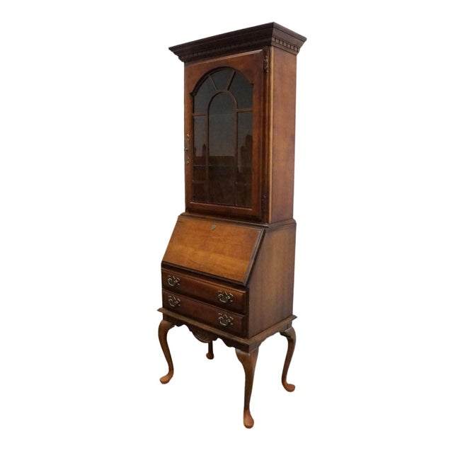 AMERICAN DREW Solid Cherry Traditional Queen Anne 26" Secretary Desk w. Lighted Display Hutch 77-478 / 77-479 76.25" High...