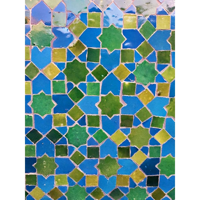 Green Large 2 Color Tamegroute Green and Petrol Blue Moroccan Mosaic Tile Fountain For Sale - Image 8 of 9