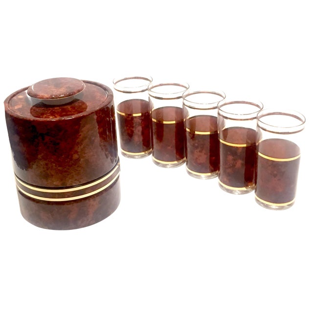 Brown & Gold Ice Bucket & Glasses Set of 6 Chairish